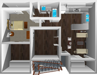 This image is the visual 3D representation of Plan A in Mountain View Apartments.