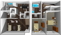 This image is the visual 3D representation of Plan C in Mountain View Apartments.