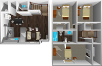 This image is the visual 3D representation of Plan D in Mountain View Apartments.