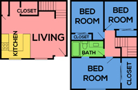 This image is the visual schematic representation of Plan D in Mountain View Apartments.