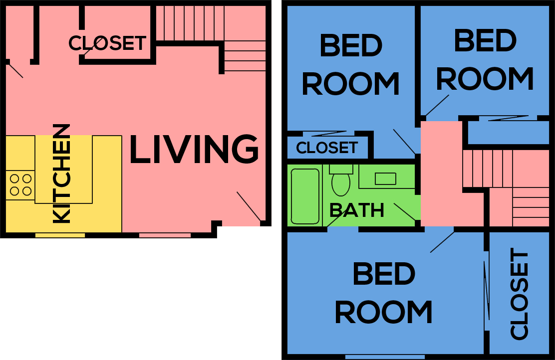 This image is the visual schematic representation of 'Plan D' in Mountain View Apartments.